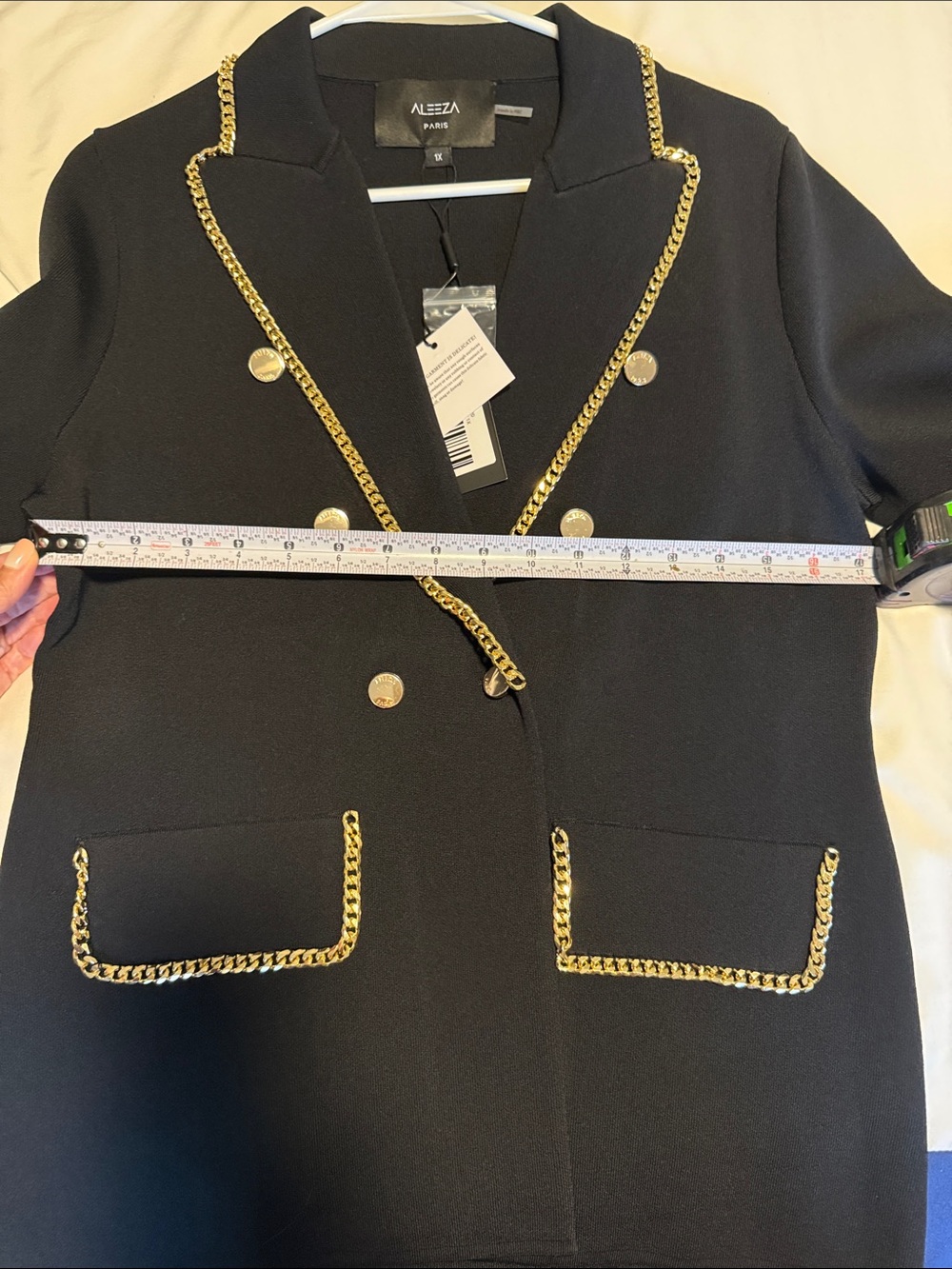 NWT ALEEZA Paris Odette Black Double-Breasted Blazer (Fits like L) - Picture 8 of 8